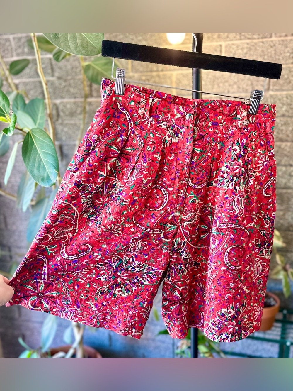 Vintage 80s/90s Red Paisley Silk Shorts